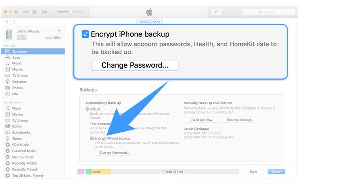 iTunes 暗号化バックアップのパスワード