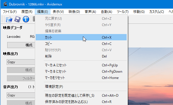 Avidemuxで動画をカット